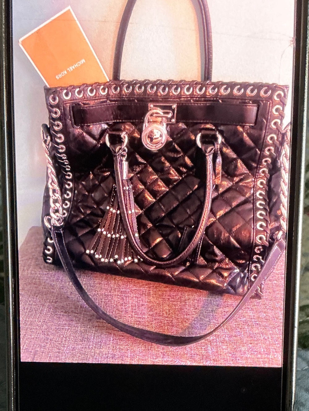 Michael Kors Black Quilted Tote with Chain and Tassel